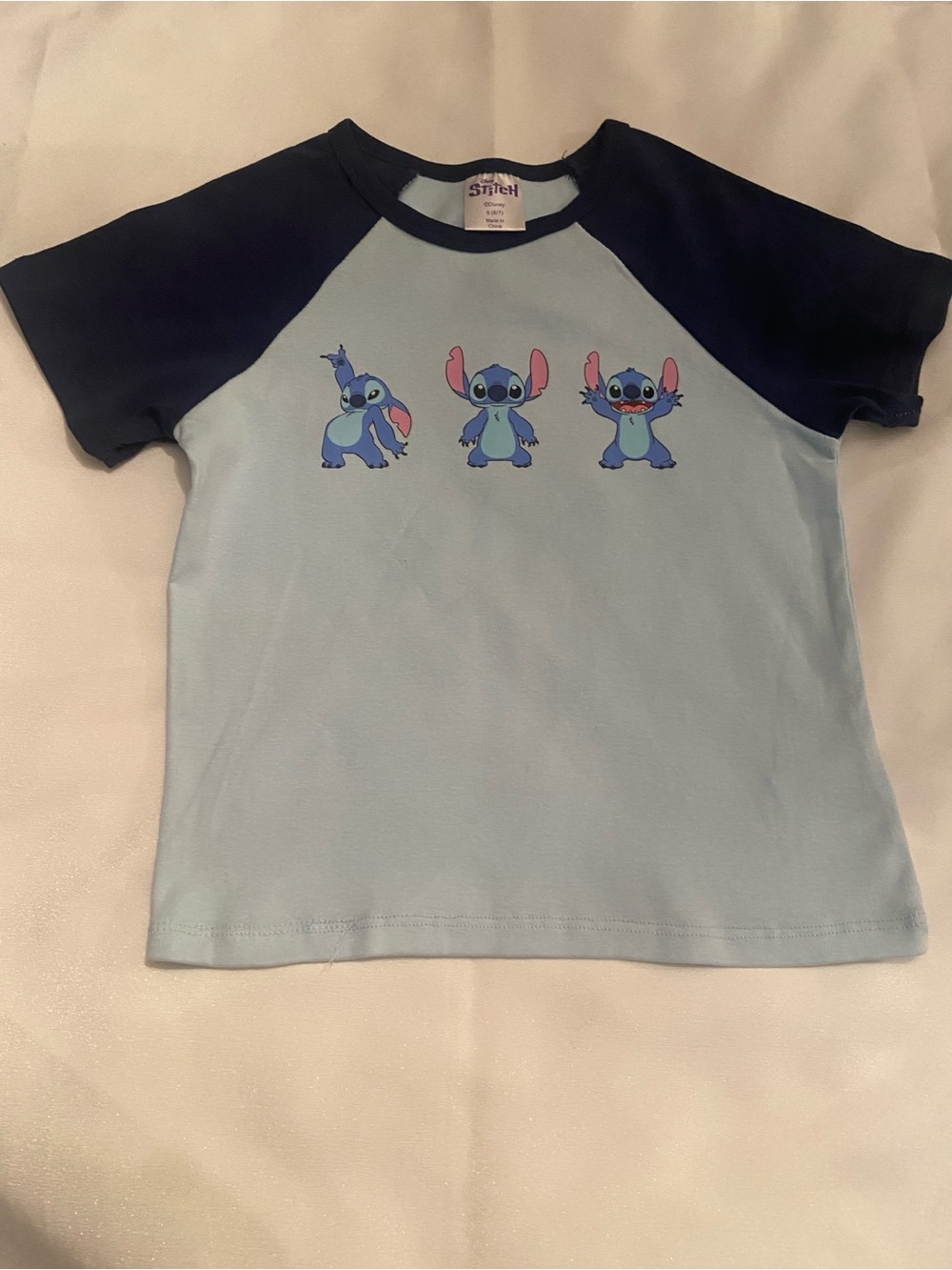 NWT Disney Lilo & Stitch Girls Raglan Graphic Tee Shirt Blue Size Small 6/7